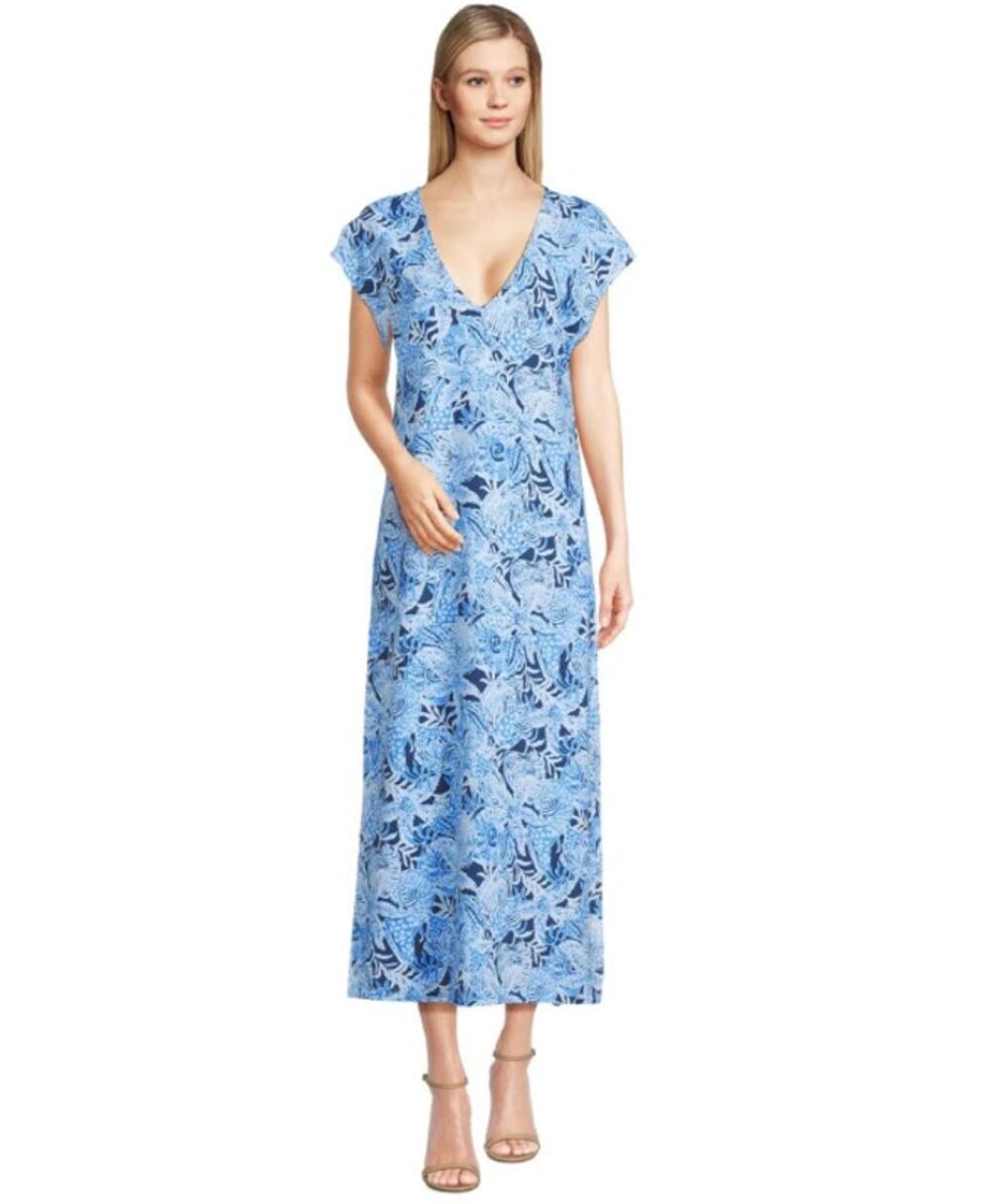 Lilly Pulitzer Talli Maxi Dress MEDIUM Bonaire Blue Coastal Cover Up Casual NWT